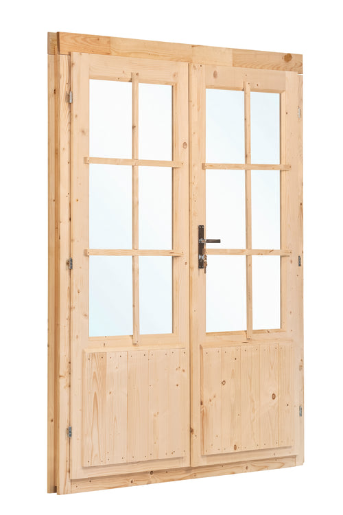 Dubbele deur+kozijn, vuren, enkel glas D3