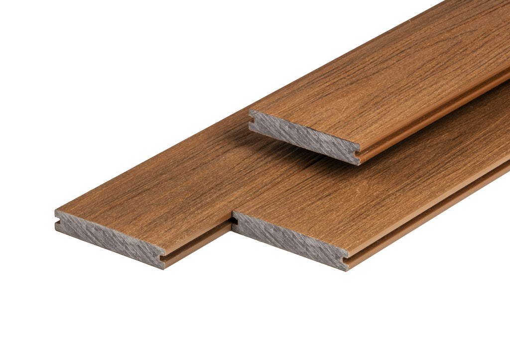 PuraShield composiet vlonderplank 2,3 x 13,8 x 500 cm, teak, massief, fijne houtnerf, clip systeem
