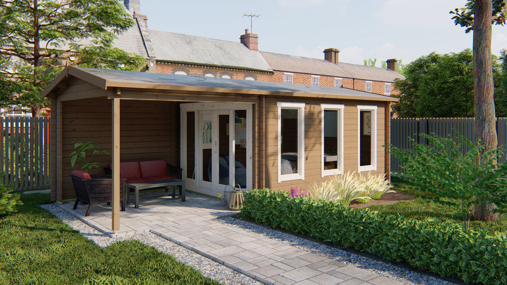 Blokhut - Tuinhuis Skeg | 44 mm | vuren bruin geïmpregneerd