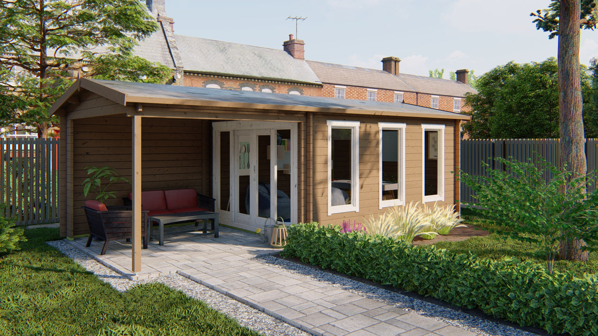 Blokhut - Tuinhuis Skeg | 44 mm | vuren honinggeel geïmpregneerd