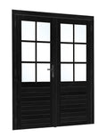 Vuren dubbele glas deur 6-ruits zwart gespoten B1850xH2050mm buitenmaat, linksdraaiend