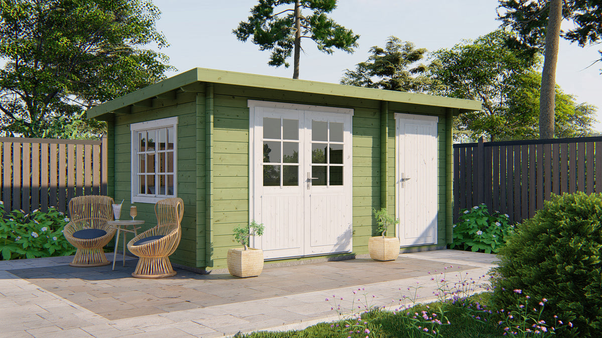 Blokhut - Tuinhuis Santander | 34 mm | vuren groen geïmpregneerd