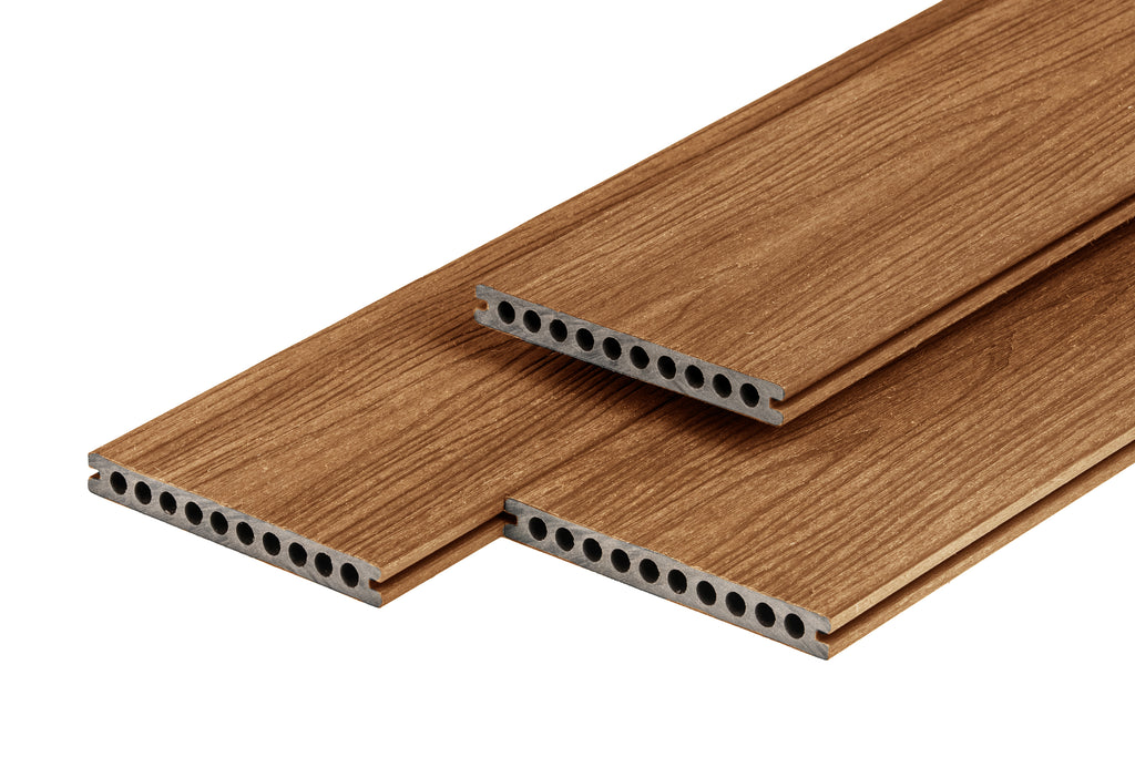 PuraShield composiet vlonderplank 2,3 x 21,0 x 500 cm, teak, semi-massief, fijne houtnerf, clip systeem