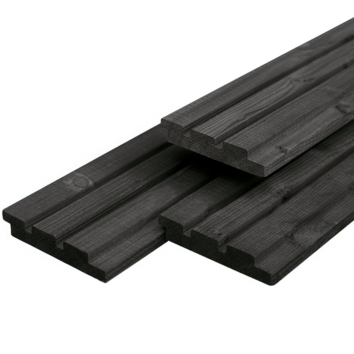 ME vuren triple profiel 2,2 x 14,0 x 300 cm, gedroogd, zwart gespoten, geschaafd