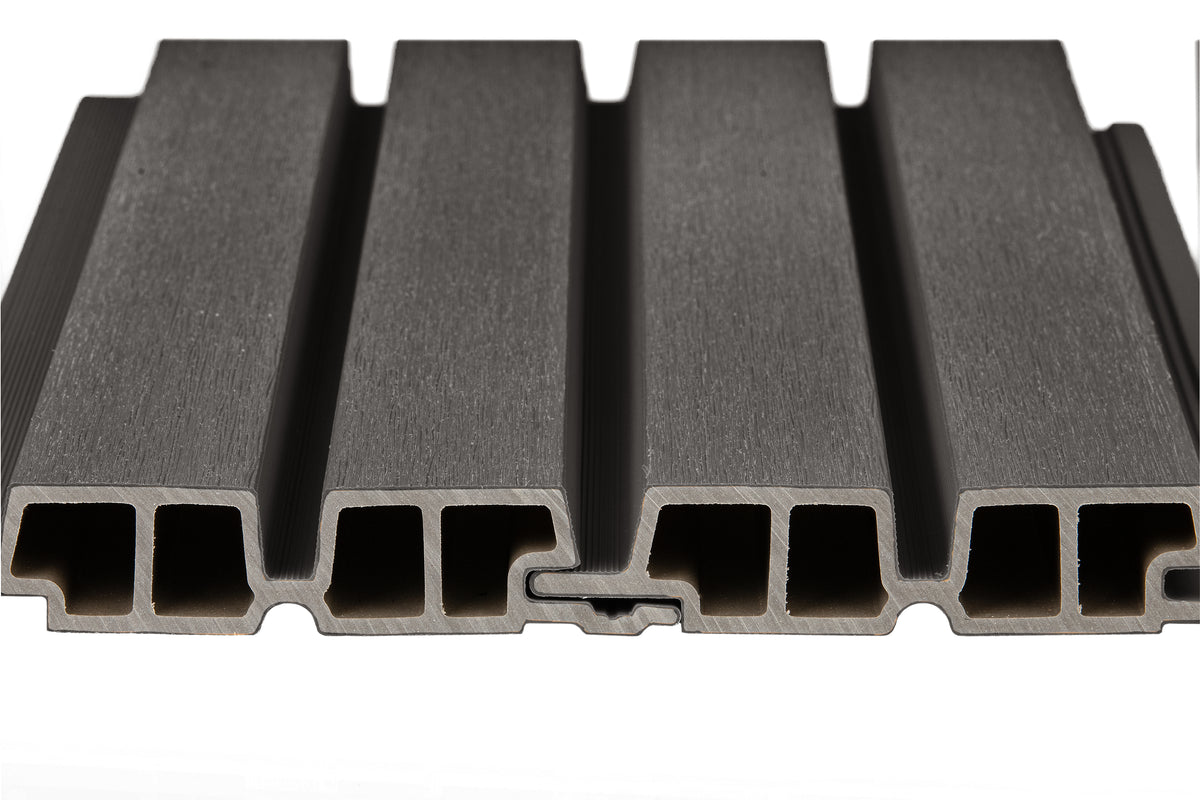 PuraTech 55 composiet dubbel profiel 3,3 x 17,0 x 290 cm, dark grey, fijne houtnerf
