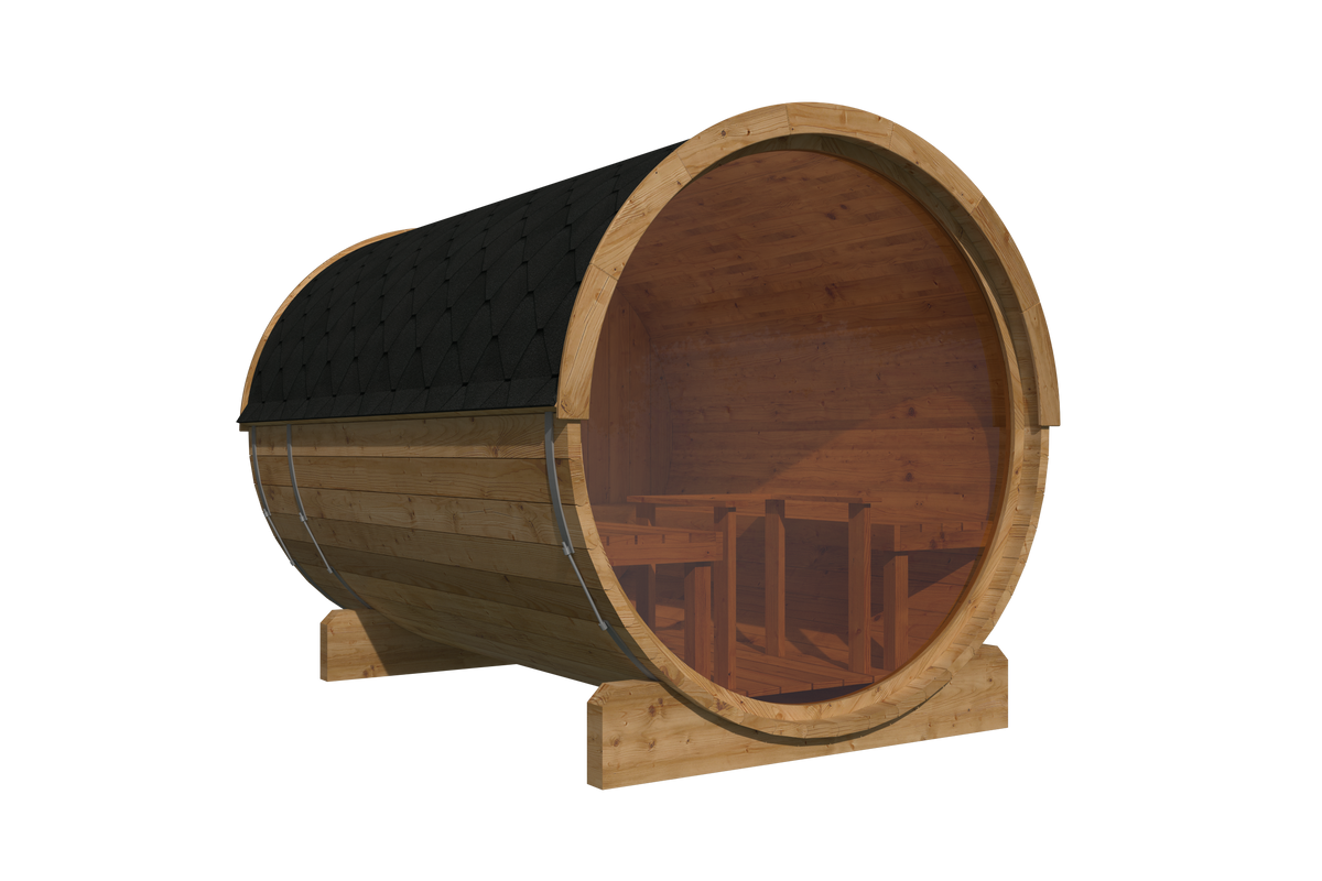 Saunabarrel | Ø205 x 300 cm | 42 mm | Thermowood | met panorama raam