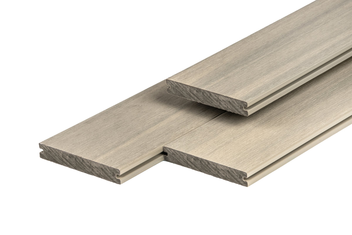 PuraShield composiet vlonderplank 2,3 x 13,8 x 300 cm, light grey, massief, fijne houtnerf, clip systeem