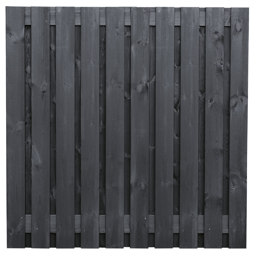 Tuinscherm Stuttgart, zwart gespoten vuren, RVS-geschroefd, 21-planks (19+2) 180 x 180 cm