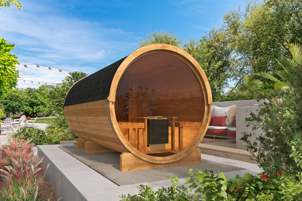 Saunabarrel | Ø205 x 400 cm | 42 mm | Thermowood | met panorama raam
