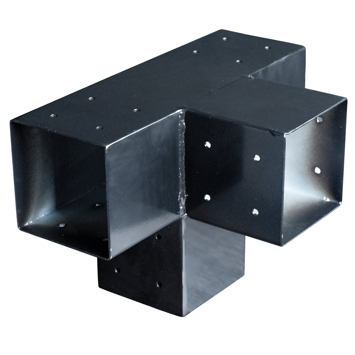 Gegalvaniseerd verbindingsstuk 4-weg T-model voor vierkante palen 12 x 12 cm zwart gepoedercoat, incl. bevestigingsset