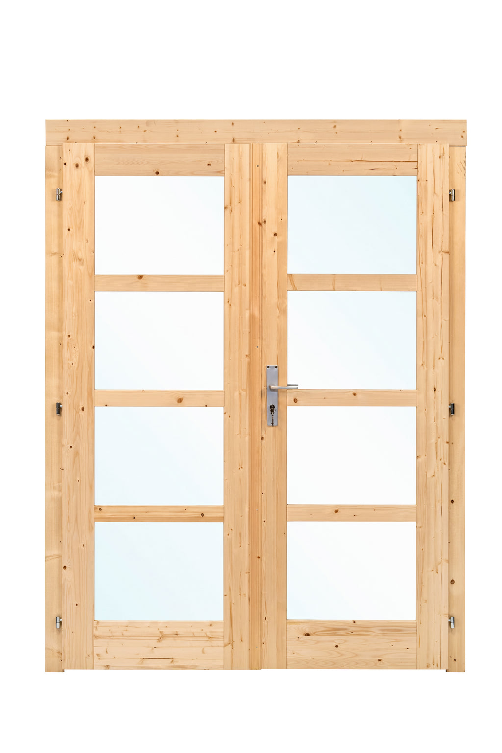 Dubbele deur+kozijn, vuren, enkel glas D1