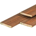Grenen plank 1,6 x 14,0 x 400 cm, vers, bruin geïmpregneerd, geschaafd, 4 ronde hoeken