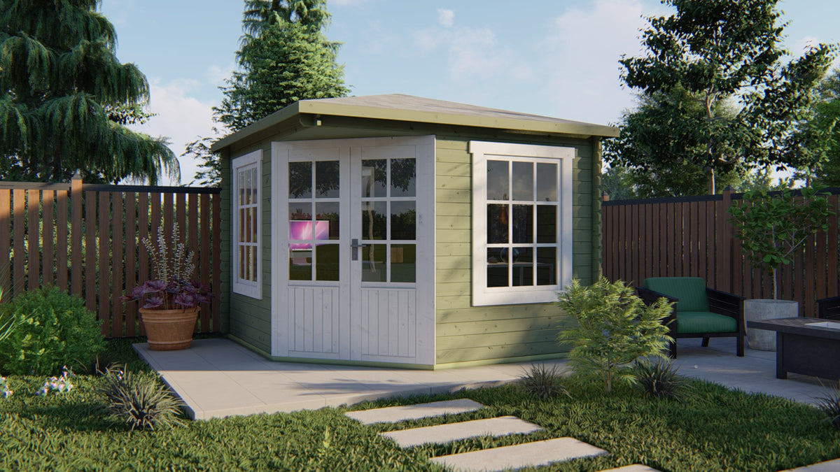 Blokhut - Tuinhuis Asmund | 28 mm | vuren groen geïmpregneerd