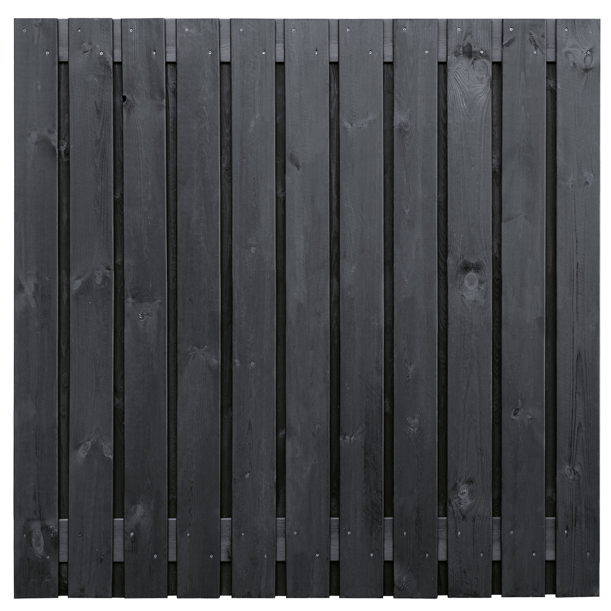 Tuinscherm Dresden, zwart gespoten vuren, RVS-geschroefd, 23-planks (21+2) 180 x 180 cm