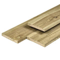 Grenen plank 1,6 x 14,0 x 360 cm, vers, groen geïmpregneerd, geschaafd, 4 ronde hoeken