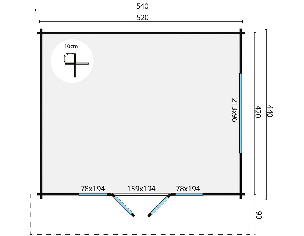 Blokhut - Tuinhuis Newcastle | 58 mm | vuren grijs geïmpregneerd