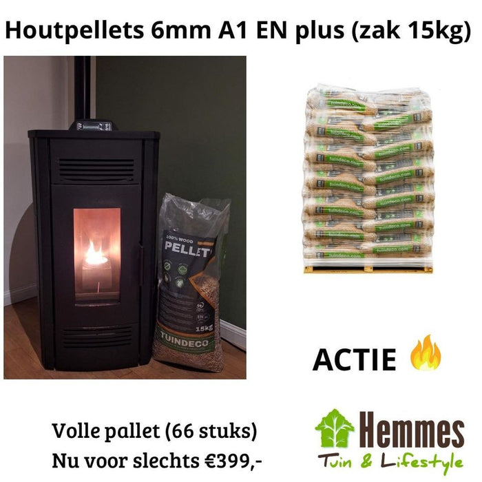 Houtpellets 6 mm A1 EN plus zak van 15 kg Volle pellet (66 zakken)