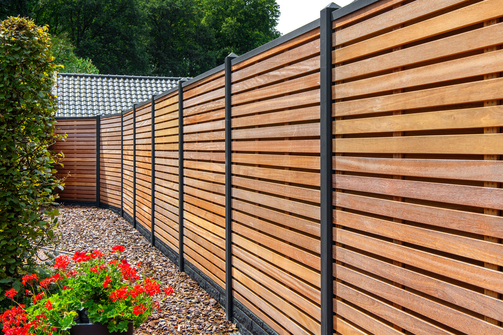 Tuinscherm Prinsenbeek, bangkirai hardhout, RVS-geschroefd, 40-planks (36+4) 180 x 180 cm
