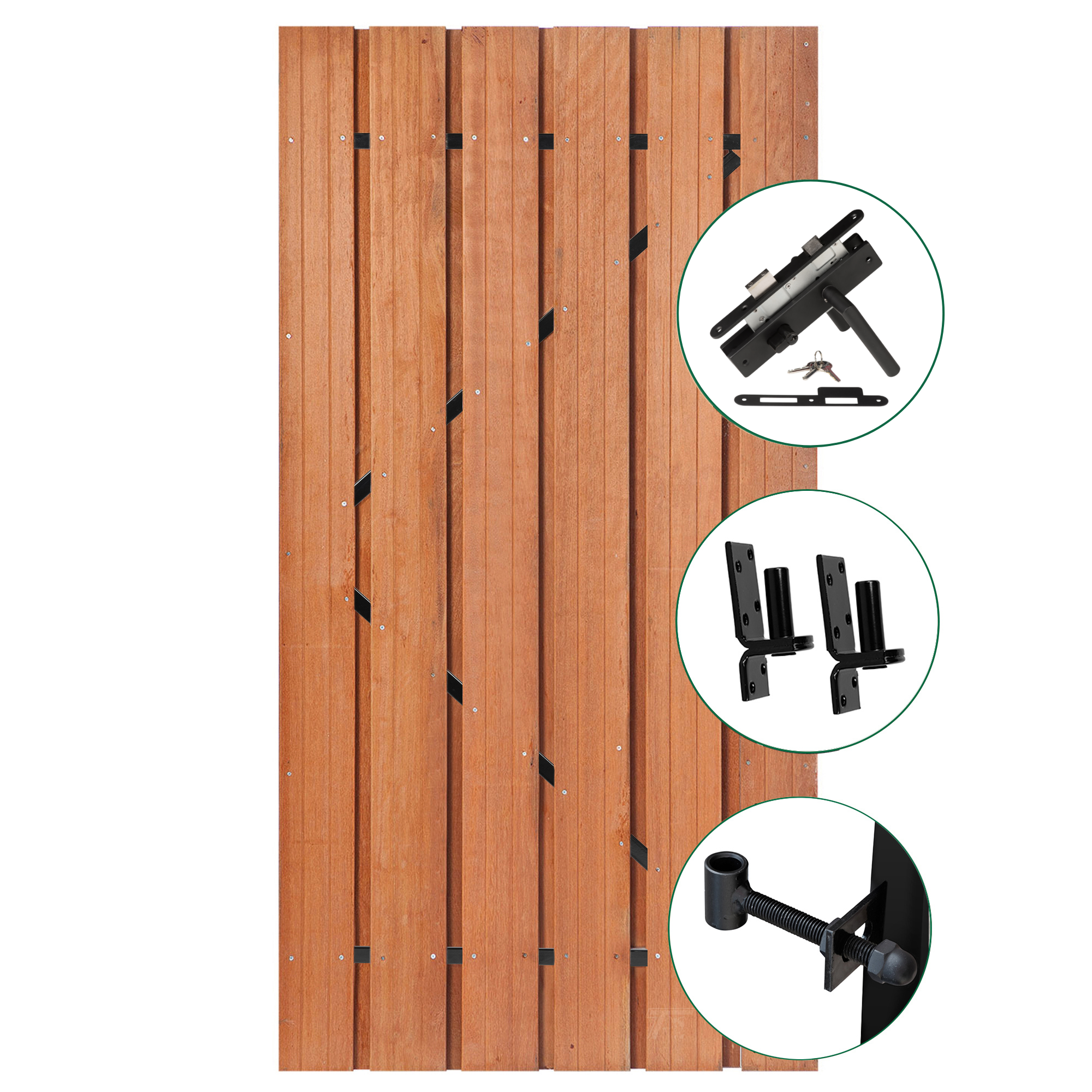 Tuindeur Privacy hardhout 90 x 195 cm met zwart frame en RVS inbouwslotset
