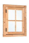 Douglas draairaam dubbelglas buitenmaat B90 x H105 cm onbehandeld, 4-ruits, linksdraaiend, afsluitbaar met raamkruk met zwart beslag