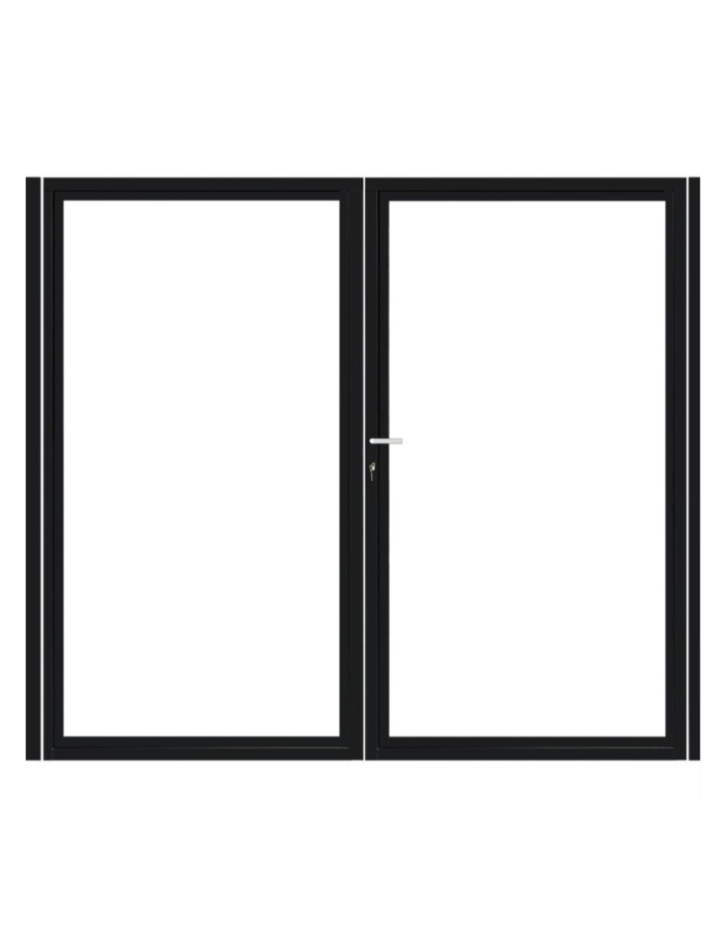 Dubbele stalen poort, zwart gepoedercoat, fijnstructuur, incl. hang- en sluitwerk (t.b.v. profielen 21mm dik)