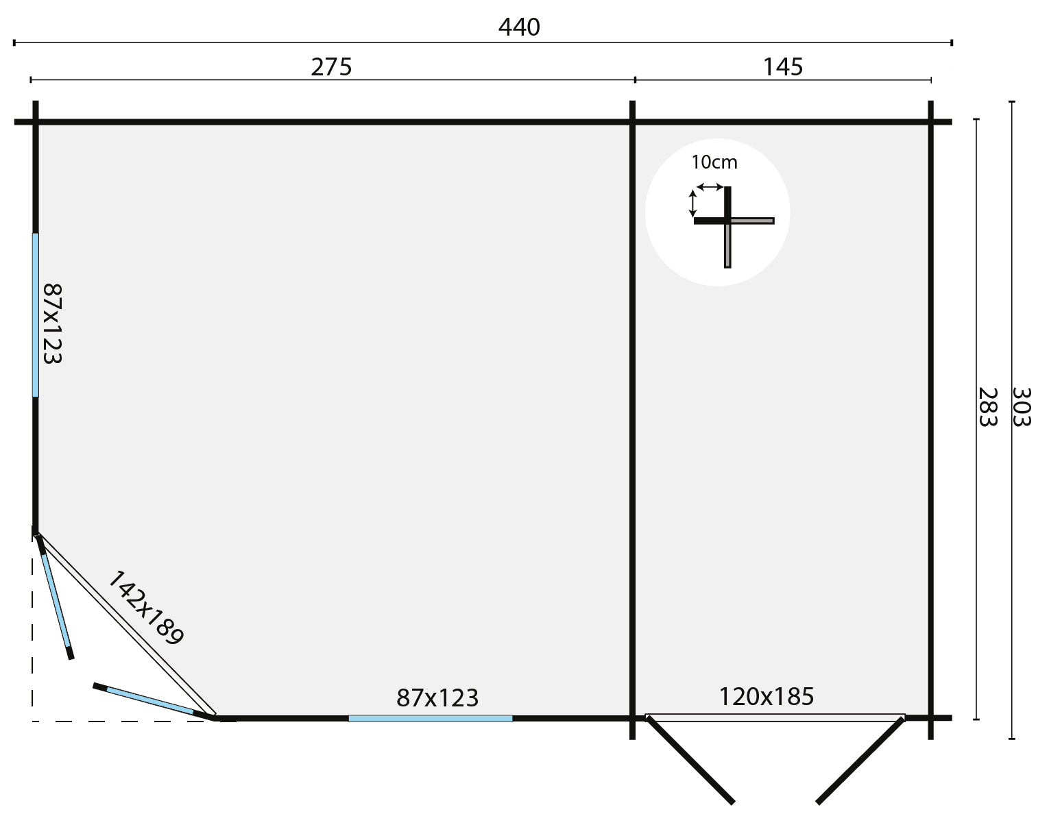Blokhut - Tuinhuis Agnes | 44 mm | vuren onbehandeld