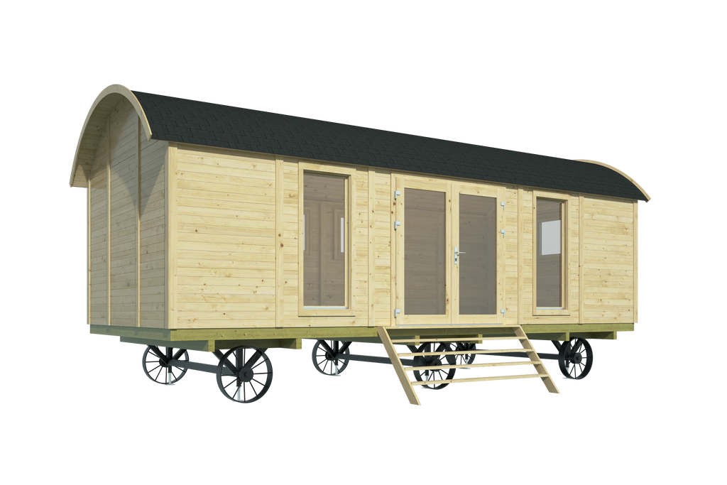 Circuswagen Dan | 19mm | vuren onbehandeld | 328 x 720 cm | excl. onderstel, deuren, en ramen