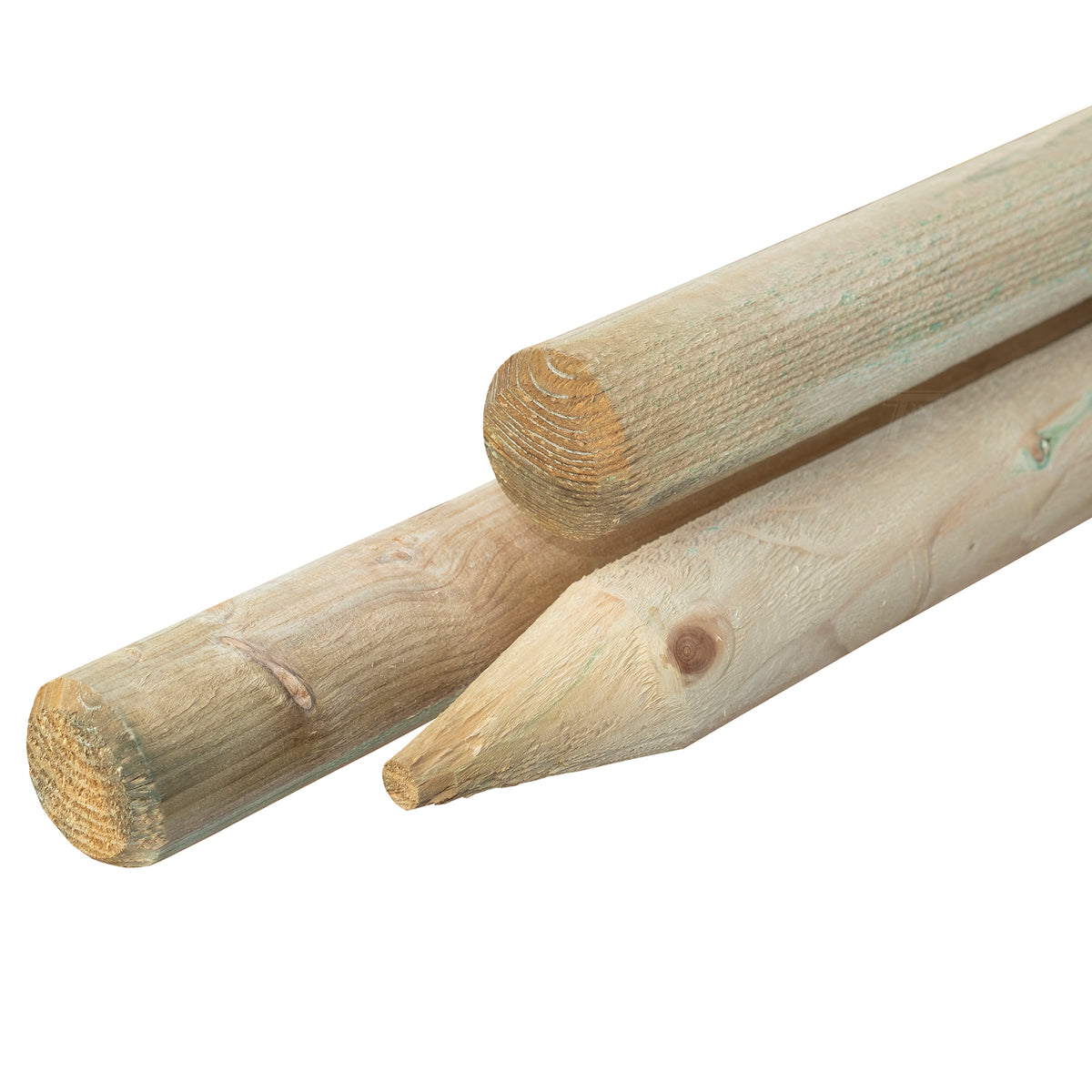 Grenen pallisade Ø 6,0 x 180 cm, groen geïmpregneerd, gepunt, rond gefreesd, gekruind