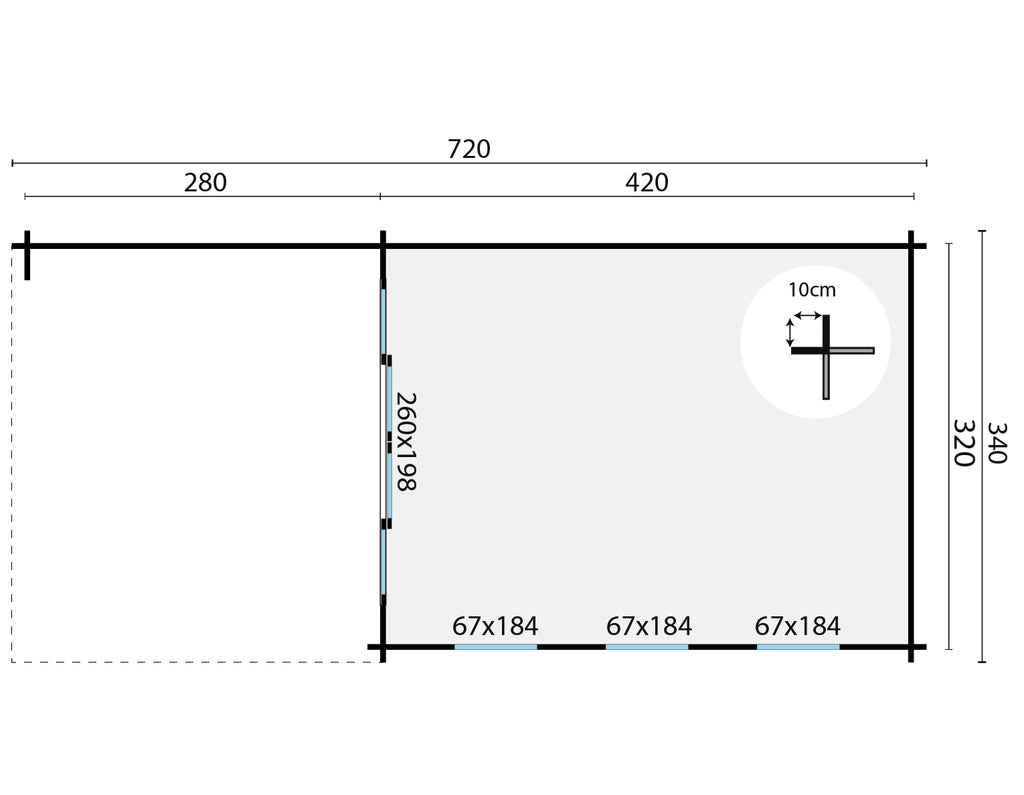 Blokhut - Tuinhuis Skeg | 44 mm | vuren honinggeel geïmpregneerd
