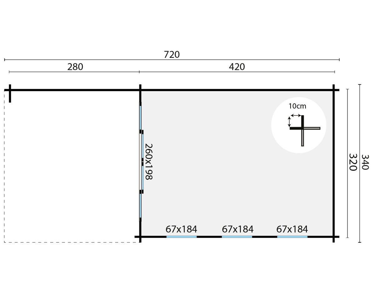Blokhut - Tuinhuis Skeg | 44 mm | vuren grijs geïmpregneerd