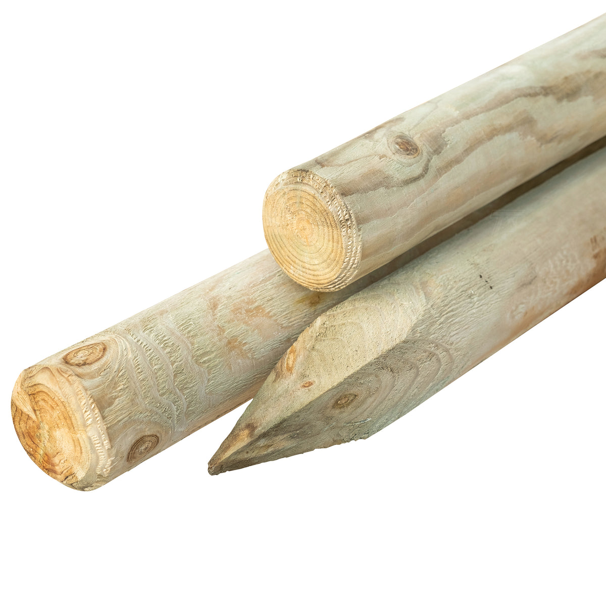 Grenen pallisade Ø 8,0 x 180 cm, groen geïmpregneerd, gepunt, rond gefreesd, gekruind