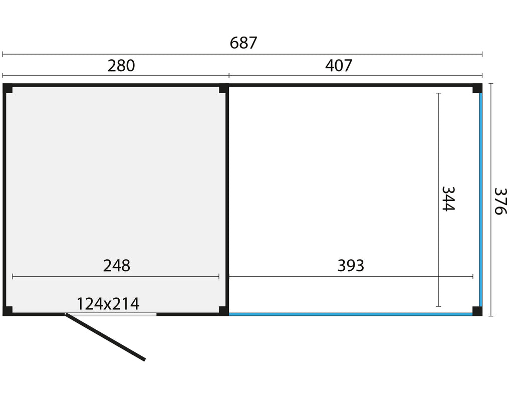 KubeLine + luifel 380 x 687 cm, onbehandeld