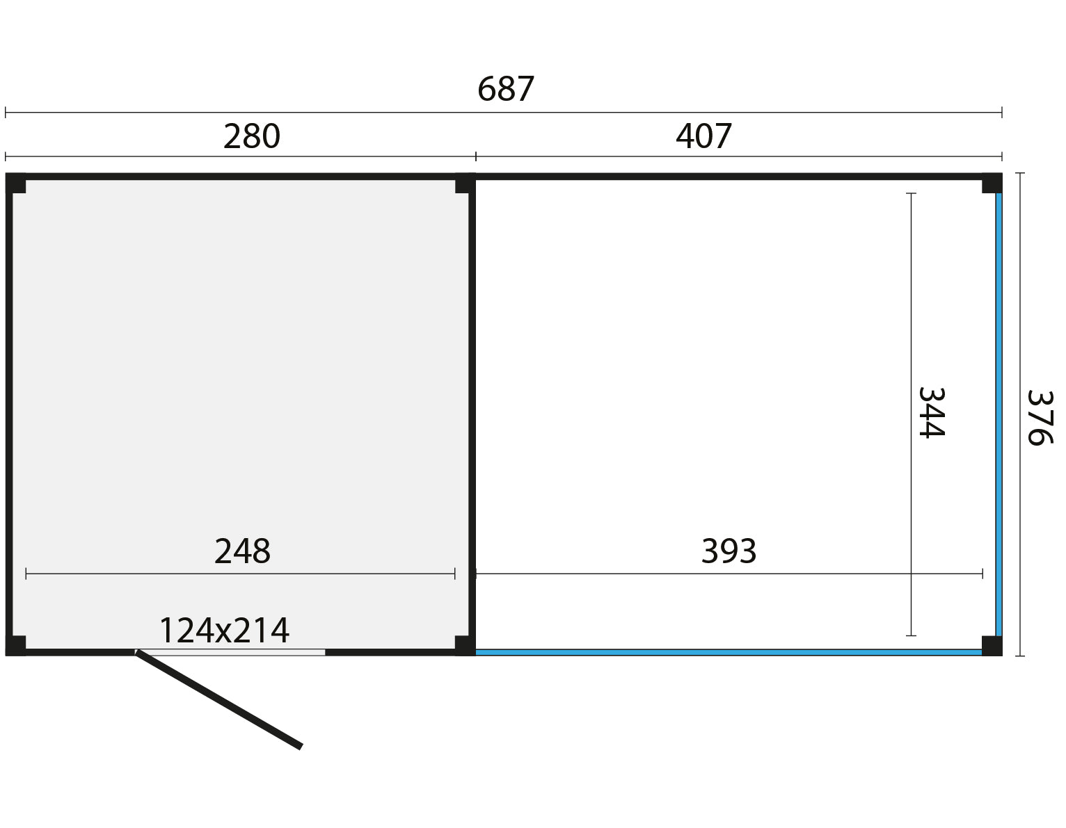 KubeLine + luifel 380 x 687 cm, onbehandeld