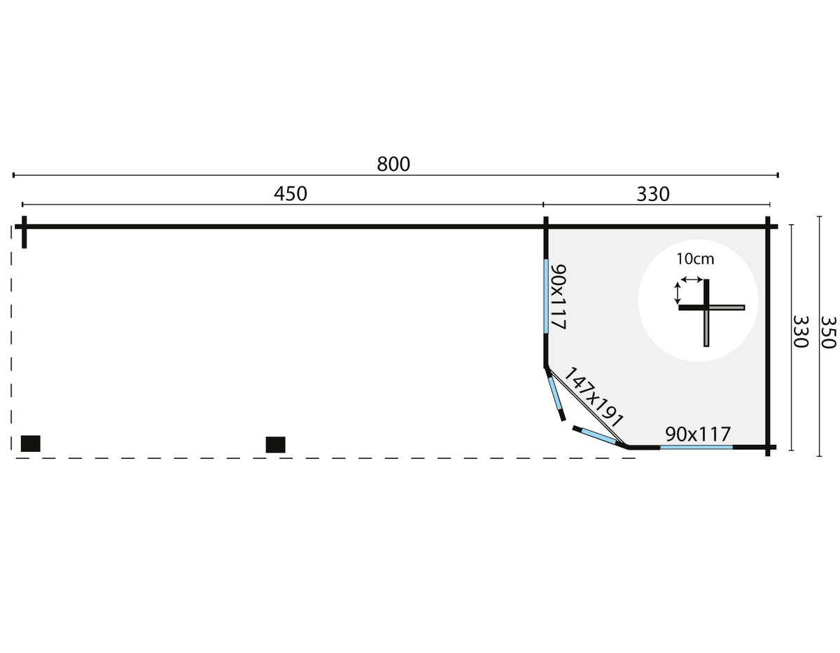 Blokhut - Tuinhuis Paiva | 44 mm | vuren grijs geïmpregneerd