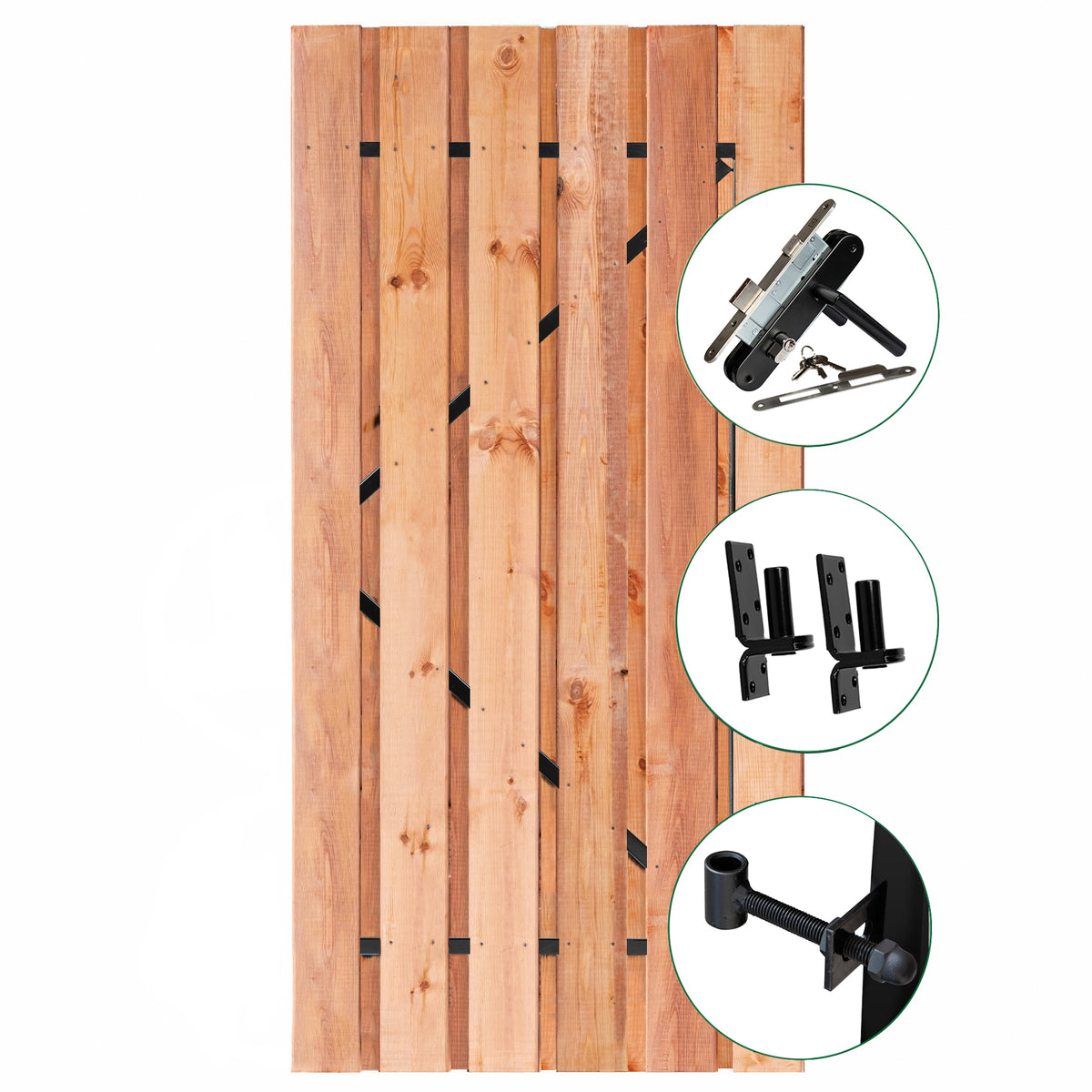 Tuindeur Privacy Red Class Wood 100 x 195 cm met zwart frame en RVS inbouwslotset