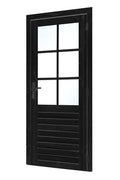 Vuren enkele glas deur 6-ruits zwart gespoten B1000xH2050mm buitenmaat, rechtsdraaiend