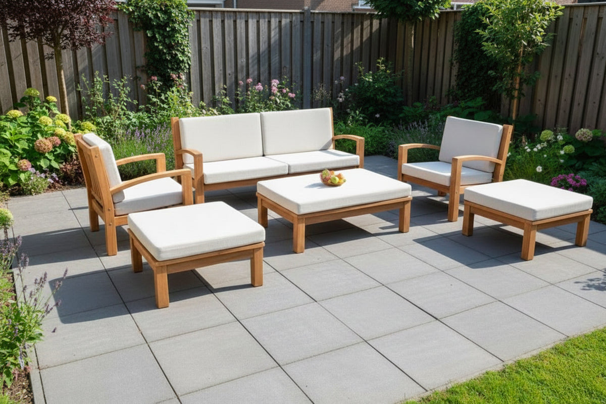 Teak modulaire lounge set Tambora – Bank incl. kussens - 195 x 80 x H85cm