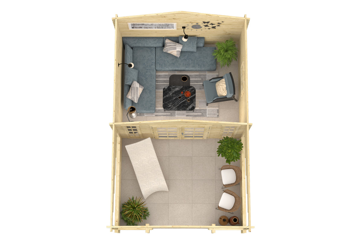 Blokhut - Tuinhuis Sanstrov | 44 mm | vuren grijs geïmpregneerd
