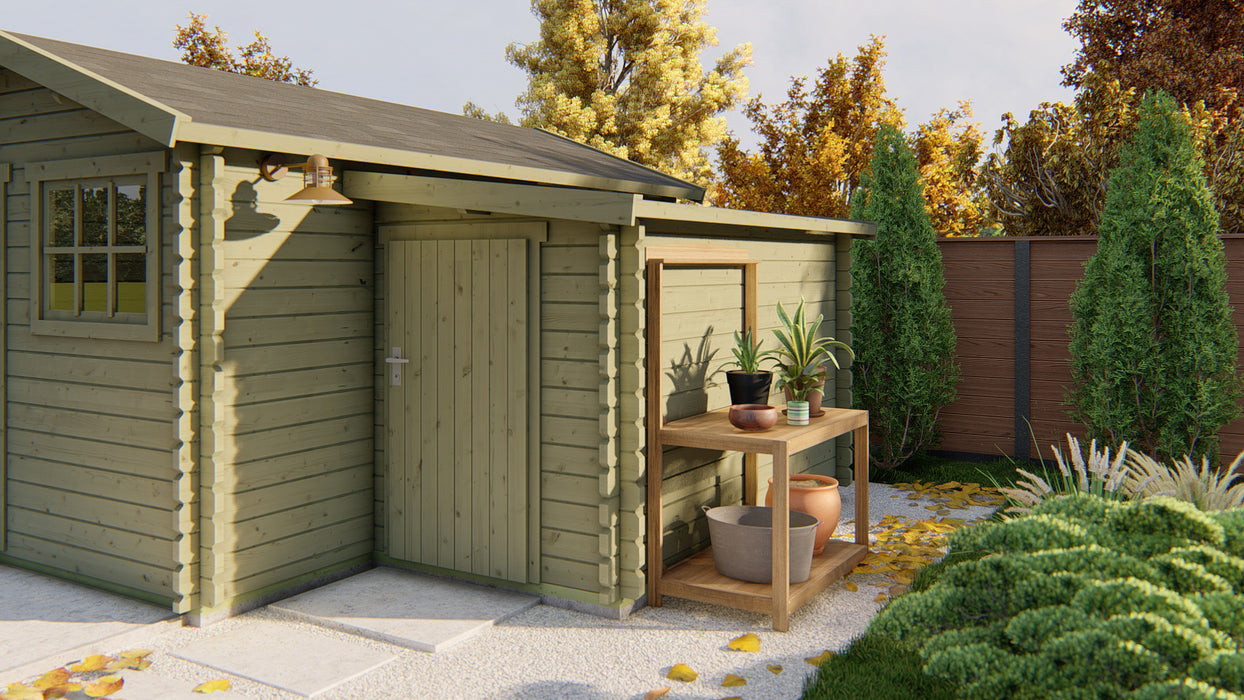 Blokhut - Tuinhuis Aanbouw | 28 mm | vuren honinggeel geïmpregneerd