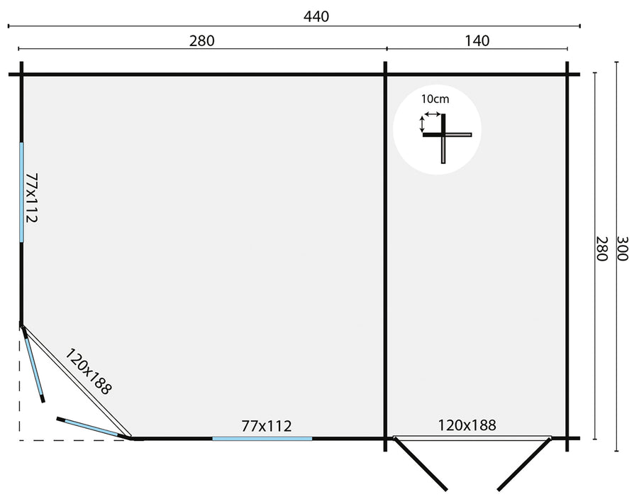 Blokhut - Tuinhuis Agnes | 44 mm | vuren grijs geïmpregneerd