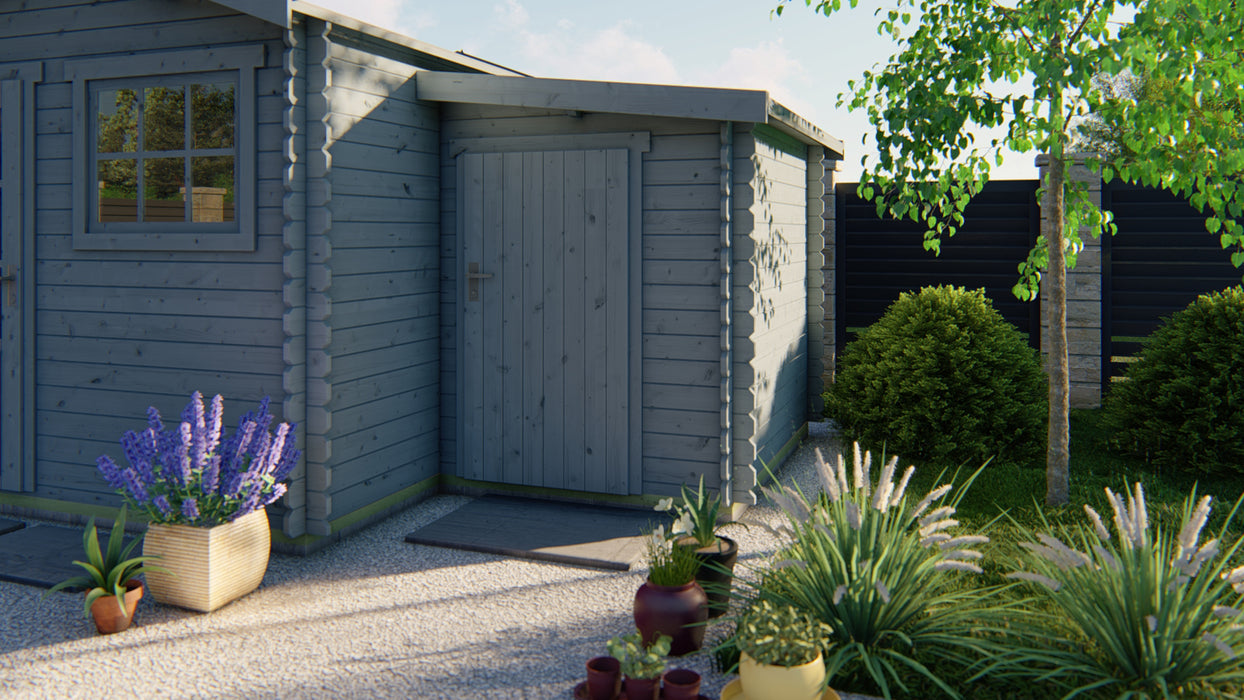 Blokhut - Tuinhuis Aanbouw | 44 mm | vuren groen geïmpregneerd