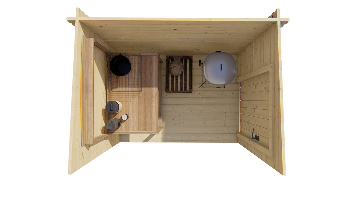 Blokhut - Tuinhuis Aanbouw | 44 mm | vuren bruin geïmpregneerd
