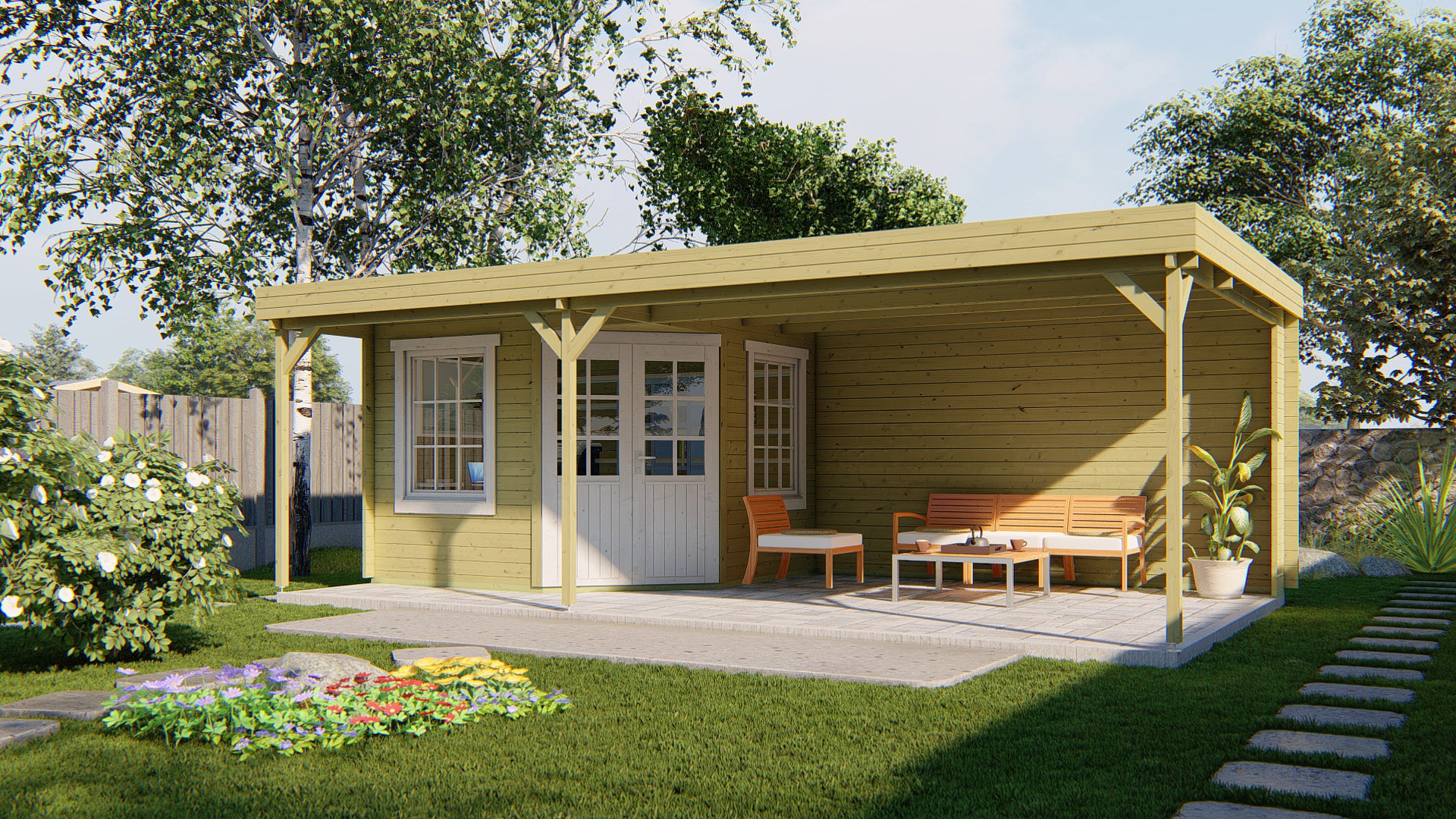 Blokhut - Tuinhuis Annette | 40 mm | vuren groen geïmpregneerd
