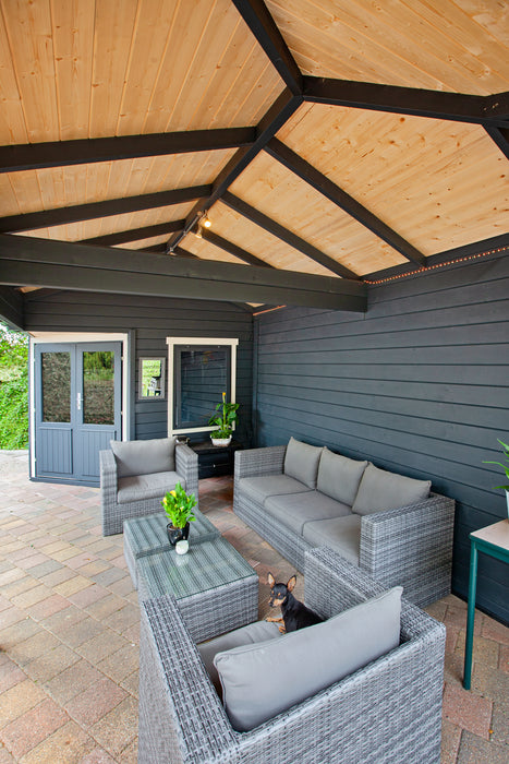 Blokhut - Tuinhuis Bertil | 44 mm | vuren grijs geïmpregneerd