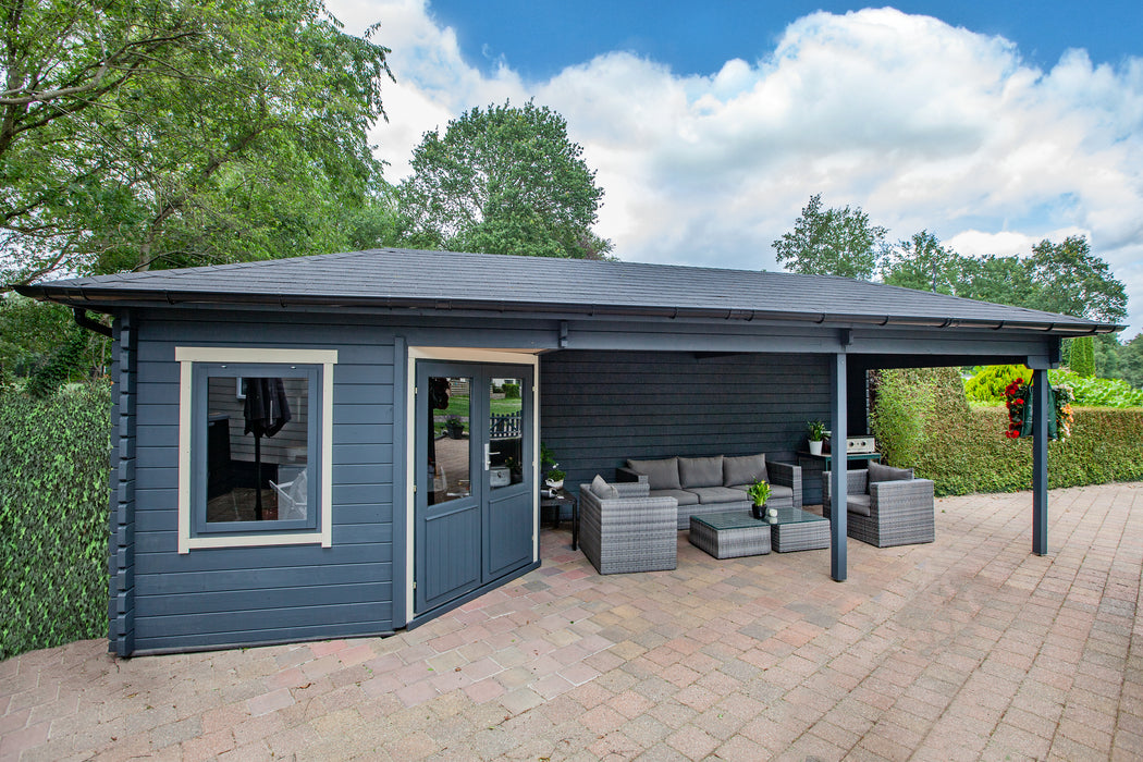 Blokhut - Tuinhuis Bertil | 44 mm | vuren grijs geïmpregneerd