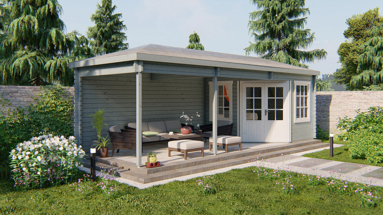 Blokhut - Tuinhuis Bertil | 44 mm | vuren grijs geïmpregneerd