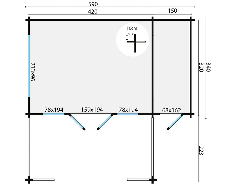 Blokhut - Tuinhuis Coventry | 58 mm | vuren Red Class Wood geïmpregneerd