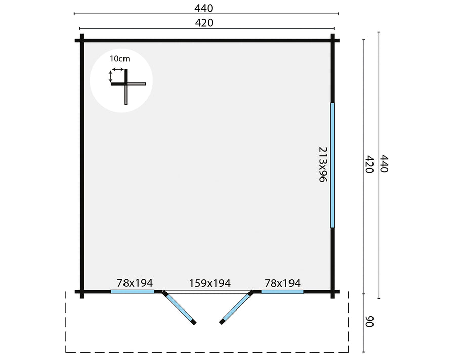 Blokhut - Tuinhuis Derby | 58 mm | vuren grijs geïmpregneerd