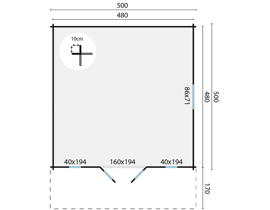 Blokhut - Tuinhuis Emiel | 44 mm | vuren grijs geïmpregneerd