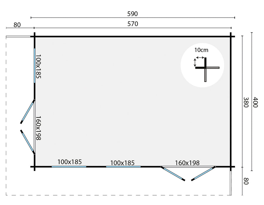 Blokhut - Tuinhuis Hildegard | 44 mm | vuren grijs geïmpregneerd